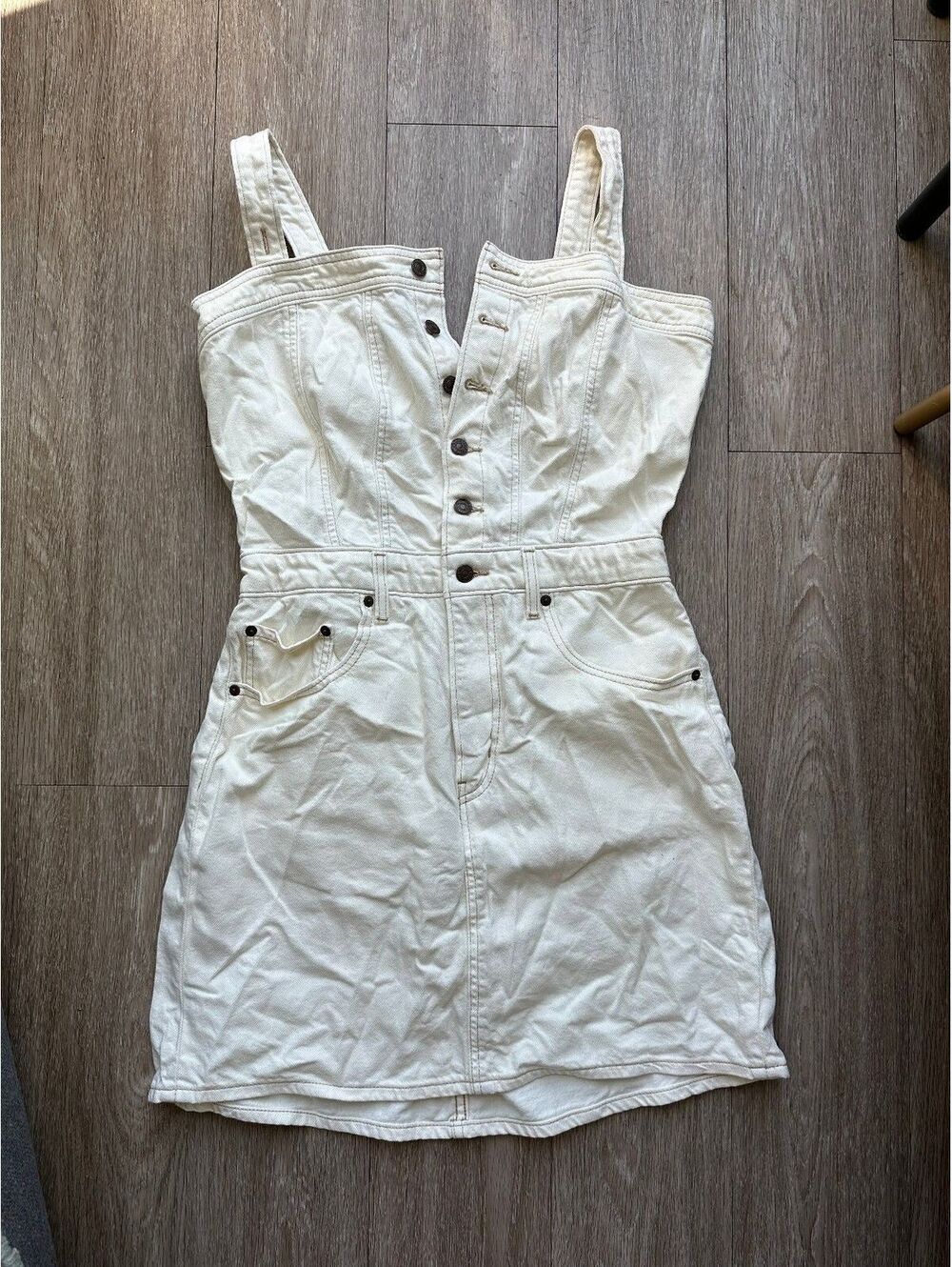 Levi's Women's Cream Denim Overall Mini Dress